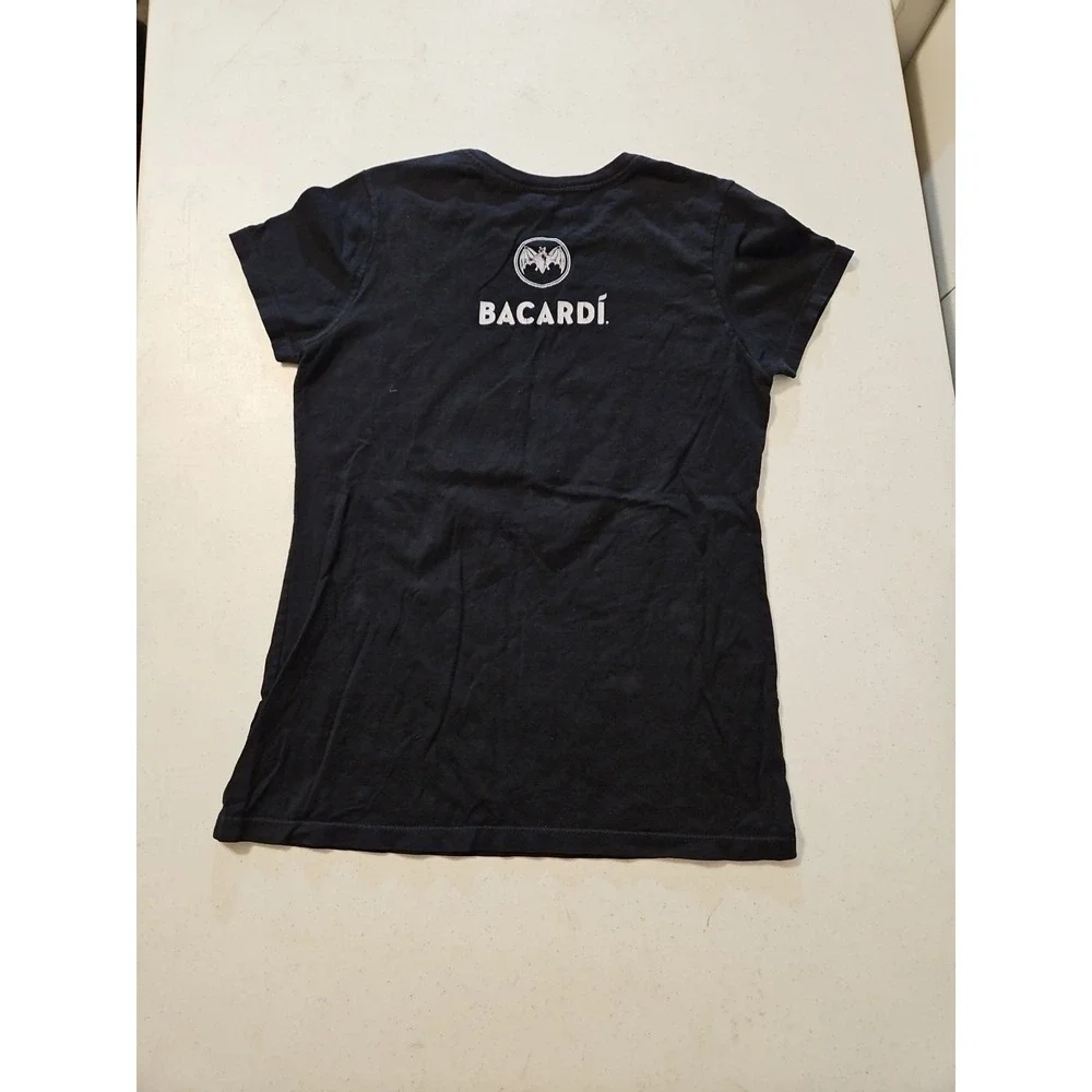 Bacardi Rum TShirt Womens Size Large Black Gray Bat Logo Unmask Your Spirit(1173
